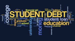 Student debt - college education loan word collage.